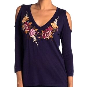 Johnny Was - Silk Cashmere Flower Embroidered V-Neck Sweater - Size S